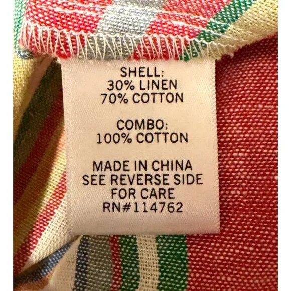 Linen Blend Sundress 1X Asymmetric Picnic Stripe Flowy Cottage - Picture 9 of 10